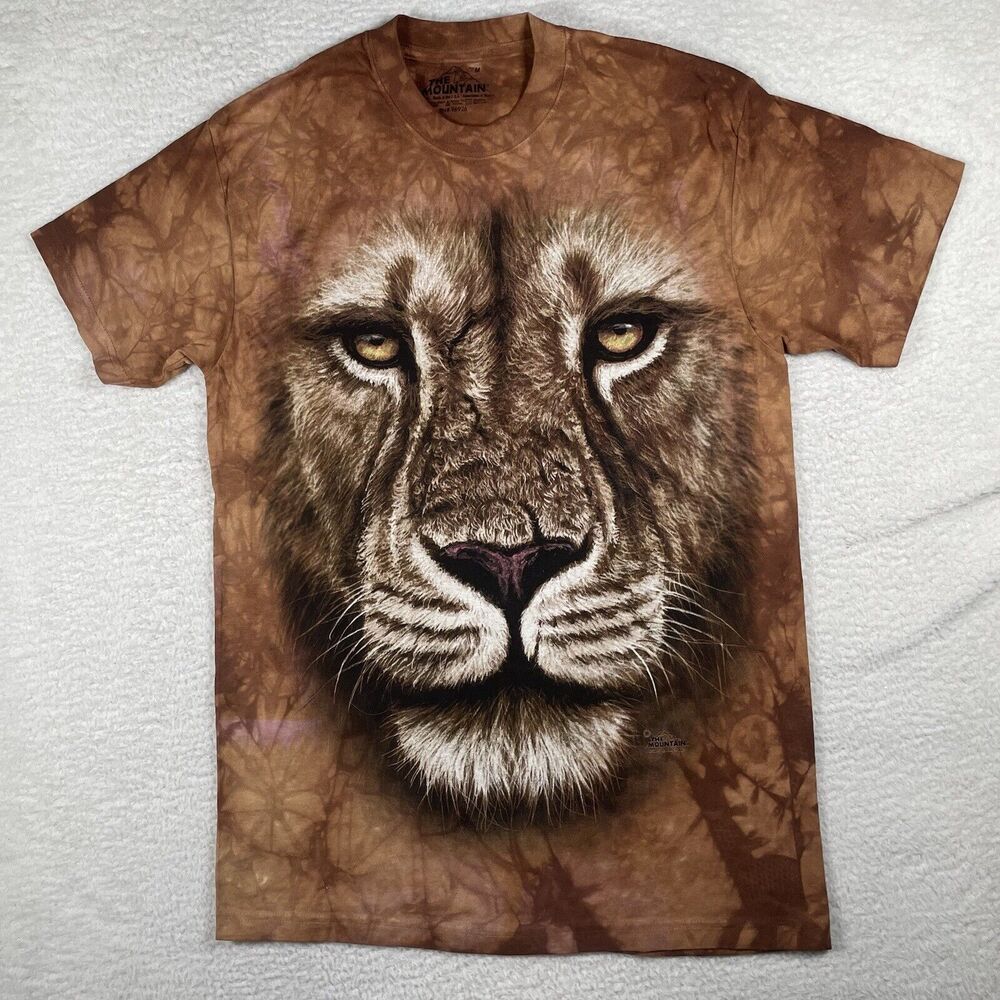 The Mountain Lion Shirt Mens Medium Brown Tie Dye Allover AOP Crew Neck Tiger